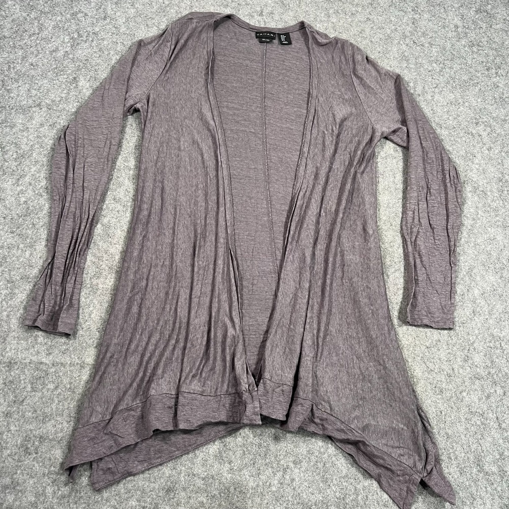 Tahari Brown Linen Open Front‎ Long Cardigan Sweater Women's Size Medium